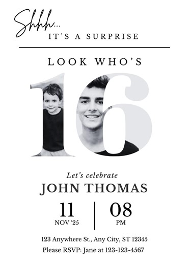 Surprise 16th Birthday Invitation Template With Photo (digital Download) - Etsy
