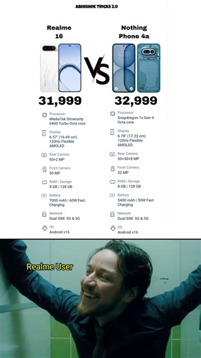 Realme 16 vs Nothing Phone 4a specification and features #realme16 #nothingphone4a