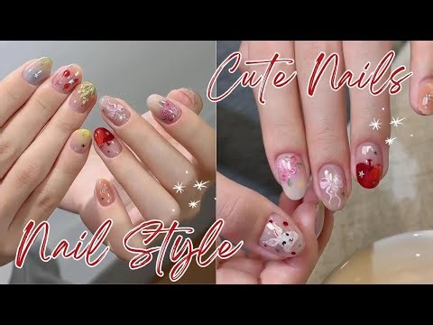 Cute Korean Style Short Nails 🌸✨ Hand Drawn Nail Art | Soft Girl Gel Nails | Kawaii Minimal Nail