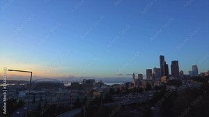 UHD 4K time lapse video of Downtown Seattle with cars and clouds movement from sunset to blue hour in Seattle Washington 3840x2160 Ultra High Definition