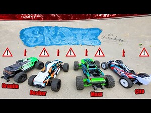 RC CARS fly extremely high in the JAM SKATEPARK! - Which vehicle will survive?