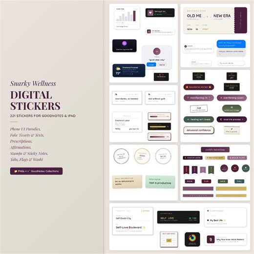 Digital Stickers for GoodNotes, Snarky Wellness Journal Stickers, Affirmation Sticker Pack, Therapy iPad Planner Stickers, PDF Download