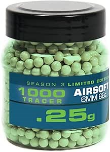 Competition Grade (Non-Bio) 6mm Tracer Airsoft BBS .25g 1000ct - Polished to Perfection - for All 6mm Airsoft Guns - Ultra Bright Tracer Rounds - for use Indoors