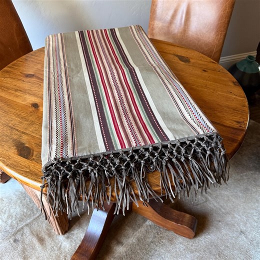 Handmade Southwestern Woven Table Runner Stripe With Leather Fringe - Etsy