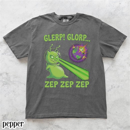 Glerp Glorp Funny Alien Cat Comfort Colors® Shirt Space Kitty Zep Zap Farmer Tee Gag Gift Silly Oversized Weird Tshirt Brainrot Cat Lover - Etsy