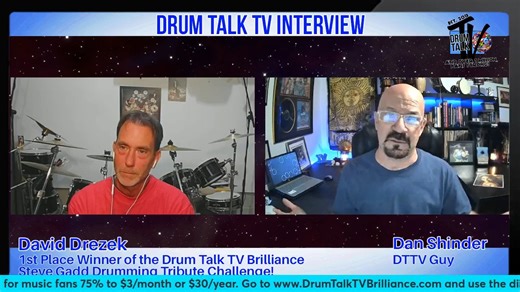 David Drezek joins Dan Shinder for another Drum Talk TV interview! This time, it's for coming in first place for our recent Steve Gadd Tribute Drumming Challenge! | Drum Talk TV
