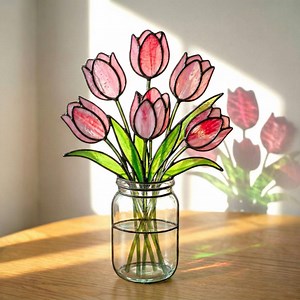 Stained Glass Tulip Suncatcher, Everlasting Spring Bouquet, Custom Window Hanging, Valentine Gift for Mom (no Vase) - Etsy
