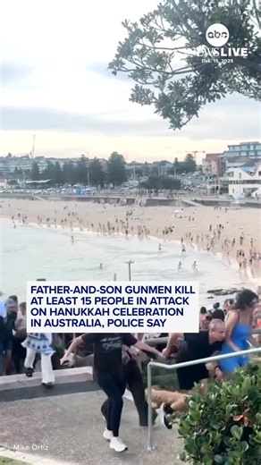 ABC News on Instagram: "Police have identified the alleged shooters at a celebration of the first night of Hanukkah on Australia’s Bondi Beach that left at least 15 people dead as a father and son. Read more at the link in bio."