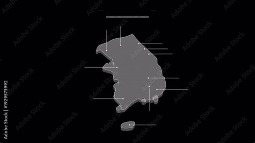 South Korea Map with Major Cities and Regions Highlighted on Black Background.
