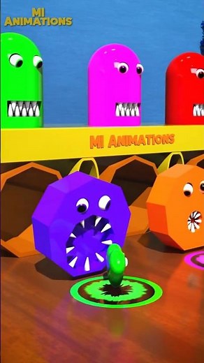👉 Cute Monsters VS Color Shapes 😱💜💚 | Satisfying 3D Animation | MI Animations #Shorts
