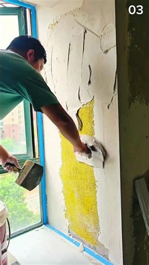 Plaster smooths over cracks—restoring strength near window frame