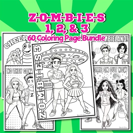 Disney Zombies 1,2,3 Coloring Pages - Zombies Printable Color Book 60 Page Bundle (digital Download PDF) Party Activity - Etsy Denmark