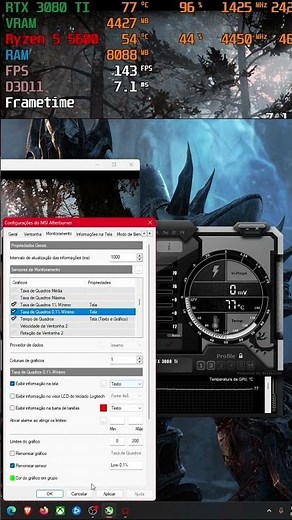 Como Ativar e Fazer Aparecer Taxa de Quadros Low 1% e Low 0.1% no MSI Afterburner - Anse DK#shorts