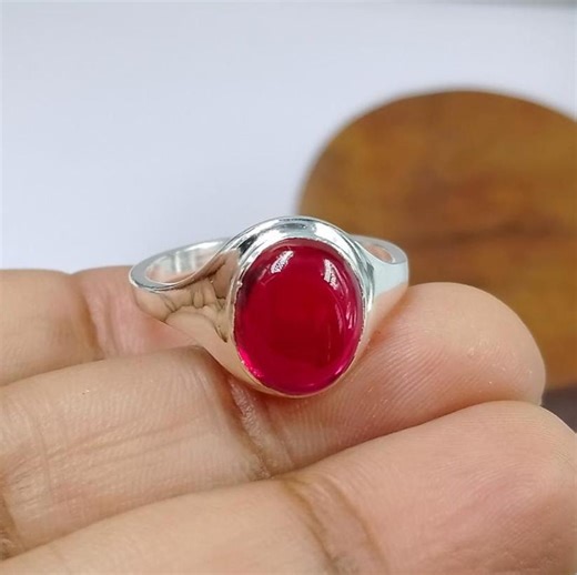 Art Deco Ruby Simple Ring, 925 Sterling Silver Stacking Ring, July Birthstone - Etsy
