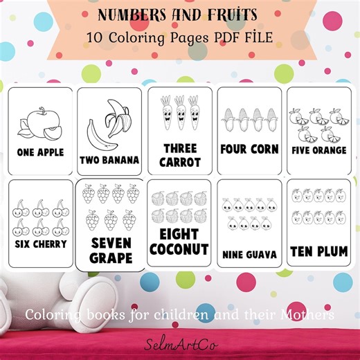 Numbers and Fruits Coloring Pages for Kids (PDF Download) - Etsy