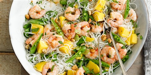 Ready in 15min! No-cook Prawn and mango noodle salad recipe