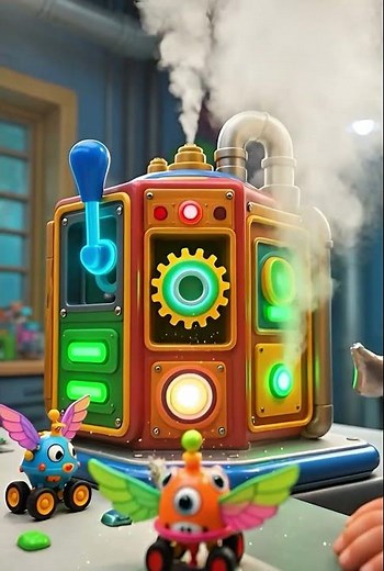 Flying Cartoon Machines Over Toon Factory 3D! 🚀✨"