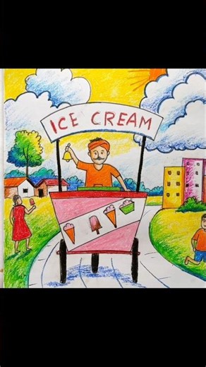 summer season drawing | ice cream cart drawing
