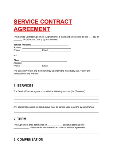 Editable Service Contract Template | Client & Contractor Agreement (PDF, DOC) - Etsy