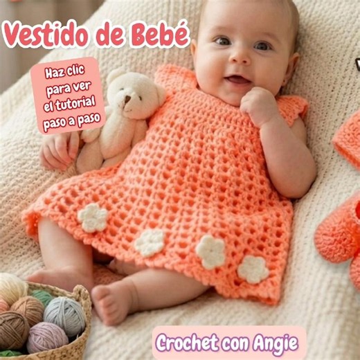 Vestido de Bebé en Crochet. Fácil, paso a paso. #crochet #tejedoras #baby #diy #babygirl #tutorial