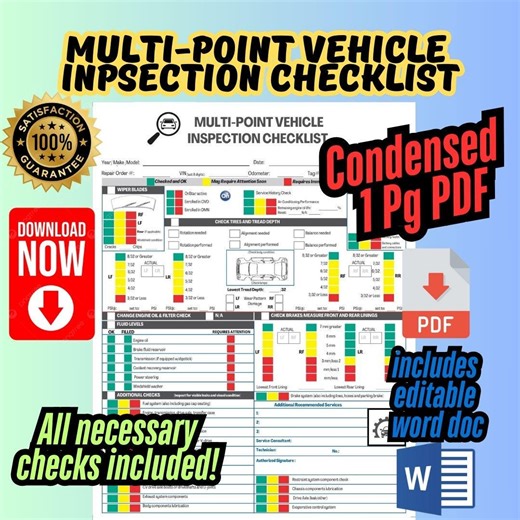 Multi Vehicle Inspection Checklist, Printable PDF for Car Maintenance, Pre-purchase Inspections, DIY Auto Checks & Mechanic Car Checklist - Etsy UK