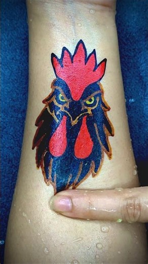 Angry Rooster 🐔 Tattoo on Hand by floating pen art sticker #shorts #tattoo #art