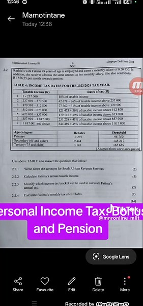 Personal Income Tax Calculation for Grade 12