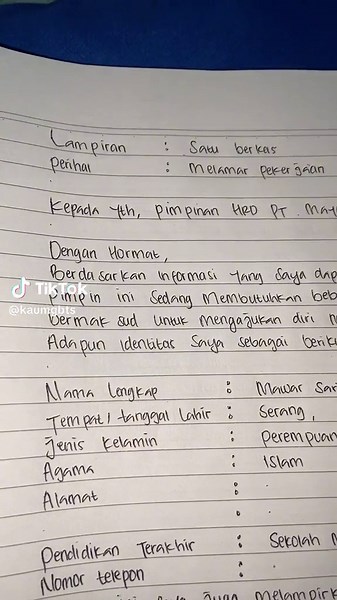 Contoh Surat Lamaran Kerja Tulis Tangan yang Efektif