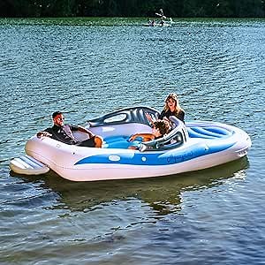 Lake Floats for Adults Floating Island for Lake Inflatables Lake Toys for Adults and Family | Boat Floats for The Lake Includes Air Pump, Extendable Oars, Repair Kit and Carry Bag