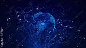 Futuristic Global international World map technology digital grid business background. data flow. virtual internet connection metaverse. blockchain IoT. Network, e commerce, bitcoin trading blockchain