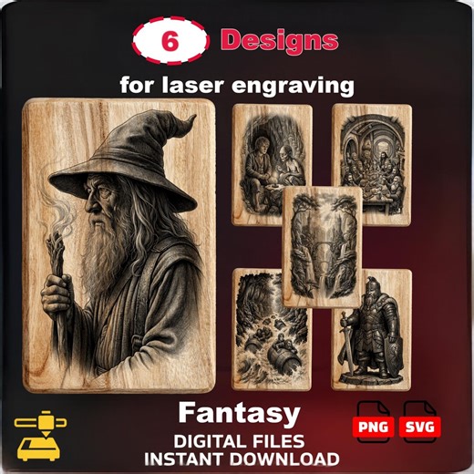 Fantasy Wizard Bundle PNG Laser Engraving | Wood Plaque Sign Board | Xtool Glowforge Ortur | Pyrography - Etsy
