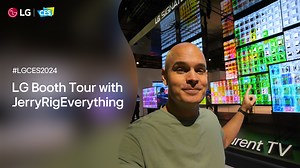 Jerry Rig Everything is at the LG Booth! Dive into LG's captivating media art featuring OLED T and an AI-driven smart home. Take a sneak peek at LG able's future mobility, and, of course, don't overlook the sustainability aspect! #LGCES2024 #ReinventYourFuture #LifesGood #CES2024 | LG Global