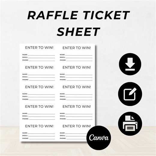 Raffle Ticket Template, Raffle Ticket Form, Enter to Win Ticket, Surprise Raffle, Custom Ticket, Editable Card, Digital Download, PDF, Canva
