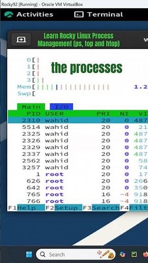 Learn Rocky Linux Process Management (ps, top and htop) #linux #rocky #shorts