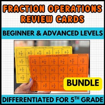 Fraction Operations Review Math Center Fluency Practice Flashcards 5th Grade