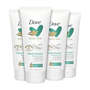 Dove Body Love Hand Cream Sensitive Skin 4 Ct Fragrance-Free Soothes and Comforts Rough, Dry Skin 3 oz