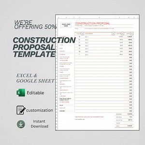 Construction Proposal Template Excel | Project Bid & Client Estimate Spreadsheet | Excel Google Sheets Contract Proposal Form - Etsy Australia