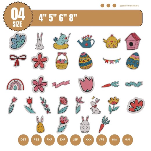 Easter Embroidery Design Bundle, Bunny Sticker Style, Spring Icons (digital Download) - Etsy