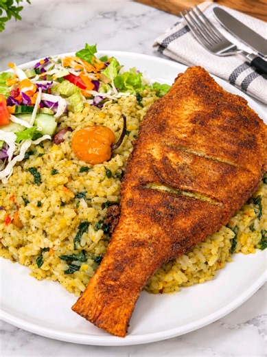Dhal (split peas) Cookup Rice & Fried Red Snapper Recipe