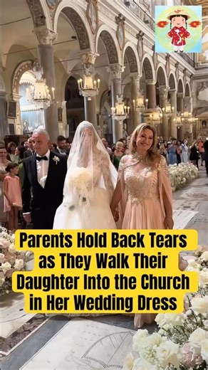 Parents Hold Back Tears as They Walk Their Daughter Into the Church in Her Wedding Dress #wedding