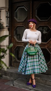 Tartan skirts are always a great choice for chilly autumn days 💜 ‘Bonny’ skirt in meadow tartan, and much more, are available at www.britishretro.co.uk 🛍️ #tartan #tartanskirt #madeinuk #vintageinspired #britishretro #britishretroclothing #retrostyle #retrofashion #autumnstyle #autumnfashion | British Retro
