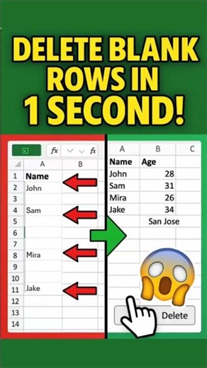 Delete All Blank Rows in 1 Second! 😱 | Excel Trick #excelshorts