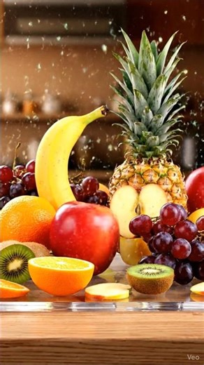 “When mixed fruits get cut… the rainbow dance begins!” 🍎🍌🍊🍇✨💃🔪