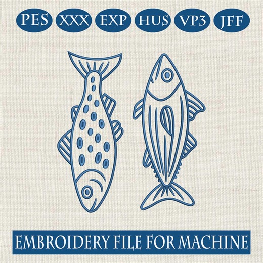 Fish Embroidery Design, Simple Line Art Fish Set of Two, Nautical Coastal Ocean Theme - Etsy