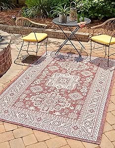Unique Loom Outdoor Aztec Collection Area Rug - Chalca (5' 3" x 7' 1" Rectangle Rust Red/Ivory)