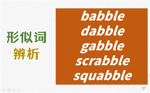 英语形似词辨析babble, dabble, gabble, scrabble, squabble详解