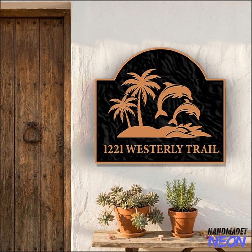 Dolphin Address Sign, Coastal House Number Plaque, Custom Outdoor Home Sign, Brass Address Sign Plate - Etsy