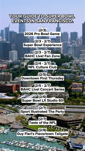 Super Bowl events are landing in San Francisco next week, and we’ve rounded up the best ones all in one place. 🔗 Tap the link to explore the best ways to experience Super Bowl LX, only in SF. https://bit.ly/4qMb83y Bay Area Host Committee | San Francisco | The Official Guide