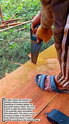 DETAIL CUTTING & SMOOTHING OF BOAT CONNECTION WOODEN PLANKS – Clean Results for a Perfect Fit!