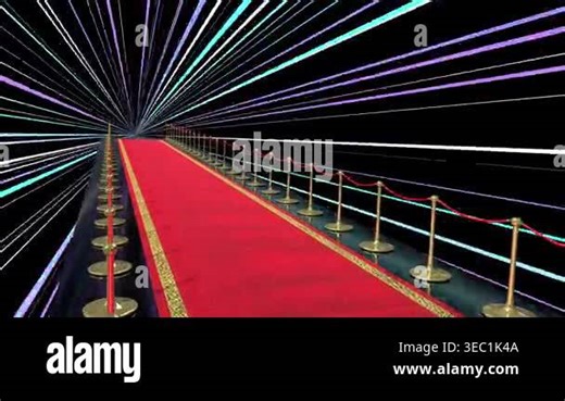Side View of Red Carpet with Rotating Light Lines - 3d 4k animation (3840 x 2160 px Stock Video Footage - Alamy